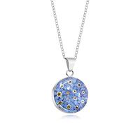 Natural Flower Jewellery Sterling Silver Medium Round Pendant Made With Real Forget Me Nots …