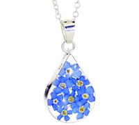 Natural Flower Jewellery Sterling Silver Medium Tear Drop Pendant Made With Real Forget Me Nots