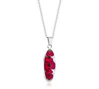 Natural Flower Jewellery Sterling Silver Oval Drop Pendant Made with Real Poppies