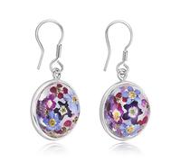 Natural Flower Jewellery Sterling Silver Round Domed Drop Earrings Made With Real Puple flowers