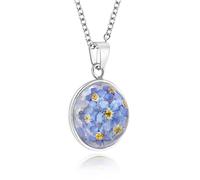 Natural Flower Jewellery Sterling Silver Round Domed Pendant Made With Real Forget Me Nots