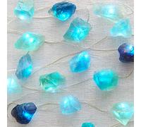 Natural Fluorite LED String Lights for Bedroom 6.5 FT USB/Battery Operated Blue Fairy Lights Sea Glass Crystal Decor Perfect Decorative Light for Bedroom Sea Glass Christmas Tree Kit