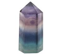 Natural Fluorite Quartz Crystal Hexagonal Wand Exquisite Handcrafted Smooth Unique Lines Energy Healing Spiritual Growth Home Decoration Gift for Friends Family (35mm-40mm)