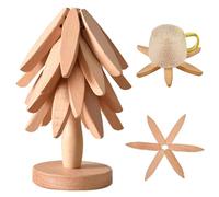 Natural Foldable Kitchen Trivets Set, Tree Shape, 4 Wooden + 1 Stand, for Hot Dishes, Pot, Bowl, Teapot, Hot Pot Holders (Beech)