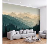 Natural Forest 3D Effect Photo Mural 400W x 280H cm, Cloud Mist Mountain Botanical Pine Tree Premium Mural Wallpaper for Lounge Playroom Bedroom Nursery Feature Wall - Bespoke Wall Art Decoration