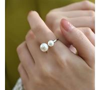 Natural Freshwater Pearl 925 Sterling Silver Double Pearl Opening Adjustable Ring Fashion Jewelry For Women