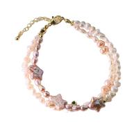 Natural freshwater pearl bracelet, Baroque style, handmade beaded bracelet. Suitable as a gift for yourself, your wife, your mother, or your daughter. (Double star pattern)