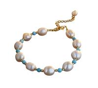 Natural freshwater pearl bracelet, Baroque style, handmade beaded bracelet. Suitable as a gift for yourself, your wife, your mother, or your daughter. (Turquoise)