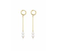 Natural Freshwater Pearl Earrings for Brides, Gold Hoop with White Pearls, 2.4 Inch Length