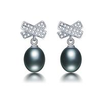 Natural Freshwater Pearl Earrings Zircon Cross Drop Earrings for Women