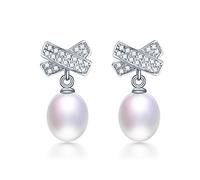 Natural Freshwater Pearl Earrings Zircon Cross Drop Earrings for Women