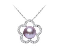 Natural Freshwater Pearl Flower Pendants For Women Aaa Zircon Necklace 45cm With Chain