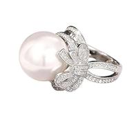 Natural Freshwater Pearl Pearl Bow Full Diamond-Cut Ring Rhinestone CZ Crystal Butterfly Tie Open Statement Ring Promise Engagement Rings Cubic Zircon Oxide Ring Wedding Ring Women Jewelry Rings