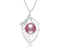 Natural Freshwater Pearl Pendant Zircon Leaf Necklace For Wen