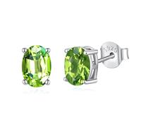 Natural Garnet/Amethyst/Peridot/Citrine/Sky Blue Topaz Stud Earrings for Women 925 Sterling Silver Birthstone Earrings Hypoallergenic Jewellery Gifts for Her Birthday, Sterling Silver, Peridot