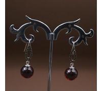 Natural Garnet Ball Earrings Hook Pure 925 Silver Earrings Dangle