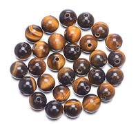 Natural Gemstone 10mm Round Loose Beads Big Hole 2mm Sized 30pcs (Yellow Tiger's Eye)
