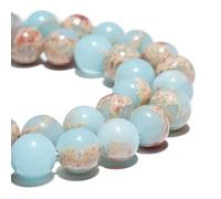 Natural Gemstone Beads 10mm Sky Blue Jasper Polished Round Smooth Stone for Bracelets Jewelry Making 15inch Loose