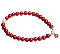 Natural Gemstone Bracelet, Bracelet Lucky CharmNatural Cinnabar Freshwater Pearl Beaded Red S925 Silver Vacation Amulet Attract Money Prosperity Luck