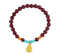 Natural Gemstone Bracelet, Cinnabar Quartz Bracelet Gold Charm Red Lucky Multi-GemCrystal Wealth Amulet Gifts Attract Money Prosperity Luck