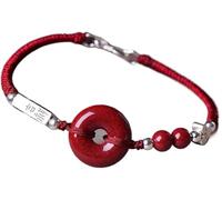Natural Gemstone Bracelet, Natural Crystal Bracelet Lucky Harmony Buckle Charm Cinnabar Balance Braided Red String Silver Wealth Amulet Attract Money Prosperity Luck,Red A