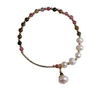 Natural Gemstone Bracelet with White Freshwater Pearls - Stylish Chakra Jewelry for Good Fortune and Courage