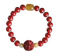 Natural Gemstone, Chinese Animal Natural Stone Cinnabar 8mm Amulet Wealth Good Luck Red Cinnabar Quartz Year of
