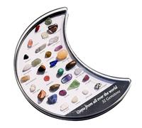 Natural Gemstone Collection, 32 Piece Moon Shape Mineral Sample Set, Authentic Agate Rock Samples for Kids STEM Geography and Science Learning