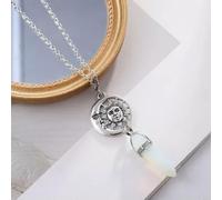 Natural Gemstone Crystal Quartz Pendulum Pendant Chain Necklace-22#White Hexagonal Crystal