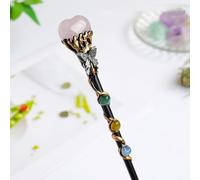Natural Gemstone Crystal Wand,Crystal Cosplay Wizard Wand for Halloween Fairy Costume, Healing Energy(Heart pink)