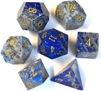 Natural Gemstone DND Dice Set,7 Pcs Lapis Lazuli Handmade Polyhedral D&D Dice with Gift Metal Box for Dungeons and Dragons MTG Role Playing Games (Lapis Lazuli)
