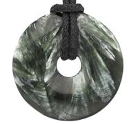 Natural Gemstone Donut Pendant 30mm Necklace with Cotton Cord (Seraphinite)
