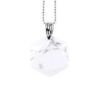 Natural Gemstone Faceted Hexagon Crystals Necklace for Women Men|Reiki Balancing Meditation Charm With Silver Chain Amulet Choker Jewelry Gifts White Turquoise