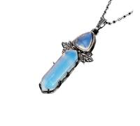 Natural Gemstone Hexagonal Pointed Necklace Carved Leaves Crystal Pendant Long Chain Necklace Reiki Chakra Stone Pendant Jewellery Gifts For Women Men Opal