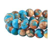 Natural Gemstone Imperial Jasper Polished Round Smooth Loose Beads 8mm Approxi 15 inch 1 Strand per Bag for DIY Making Bracelet Necklace|Lake Blue Orange|