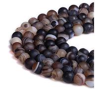 Natural Gemstone Loose Beads Smooth Round Approxi 15 inch DIY Bracelet Necklace for Jewelry Making (8mm, Matte Brown Stripe Agate) （737，kw）