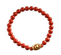 Natural Gemstone, Natural Cinnabar Gold Ingot Lucky Charm 6mmCrystal Beaded BraceletBracelet Talisman Stone Quartz Attract Wealth Good Fortune