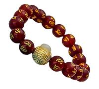 Natural Gemstone, Wealth Crystals Agate for Women Men Six-Character Mantra Beaded Buddhist Prayer Beads Amulet Attract Money,Red