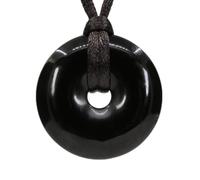 Natural Gemstones Black Obsidian Peace Donut 30M Beads Adjustable Braided Macrame Tassels Pendant Unisex