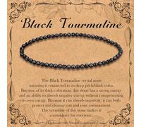 Natural Genuine Gemstone Faceted Round Beads Bracelets, 3mm Adjustable Stretchy Tiny Faceted Black Tourmaline Bracelet, Healing Crystal Reiki Chakra Dainty Jewelry Fashion Gifts