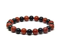 Natural Genuine Red Jasper and Black Onyx Bracelet, Sun Jasper, Crystal, Fertility, Abundance Wealth, Blance Peace Harmony, Longevity Woman for Men Gift 8mm 1 Strand 7 Inch