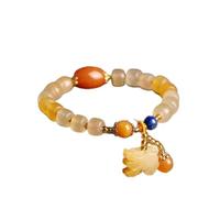 Natural Gold Jade Pumpkin Gourd Bracelets Women Agate Jade Beads Bracelet Bangle Charms Healing Energy Rosary Gift Lucky Jewelry (Gem Color : 5)