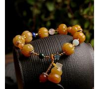 Natural Gold Jade Pumpkin Gourd Bracelets Women Agate Jade Beads Bracelet Bangle Charms Healing Energy Rosary Gift Lucky Jewelry (Gem Color : 1)