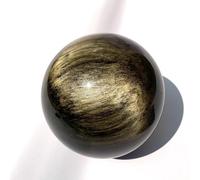 Natural Gold Obsidian Black Crystal Ball Ornaments ore Hand-Polished Living Room Office Decoration,Gold,180mm