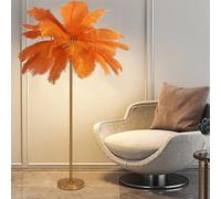 Natural Gold Ostrich Feather Floor Lamp, 48 Real Feathers with Adjustable LED Light, Elegant Standing Lamp for Bedroom Living Room Office Decor Modern Tall Reading Light Soft Glow Ambient Lighting