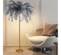 Natural Gold Ostrich Feather Floor Lamp, 48 Real Feathers with Adjustable LED Light, Elegant Standing Lamp for Bedroom Living Room Office Decor Modern Tall Reading Light Soft Glow Ambient Lighting