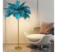 Natural Gold Ostrich Feather Floor Lamp, 48 Real Feathers with Adjustable LED Light, Elegant Standing Lamp for Bedroom Living Room Office Decor Modern Tall Reading Light Soft Glow Ambient Lighting