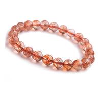 Natural Gold Strawberry Quartz Crystal Round Bead Bracelet 7mm