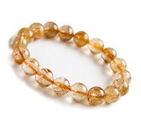Natural Gold Yellow Rutilated Quartz Crystal Round Bead Bracelet 12mm