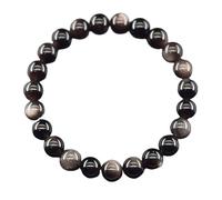 Natural Golden Obsidian Stone Beads Bracelet Men Women Wealth Money Round Jewelry Gift(17cm(6.69inch),8 MM BEADS_SILVER)